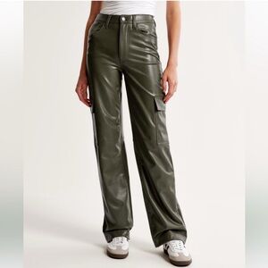 Abercrombie & Fitch Curve Love Green Cargo Leather Pants